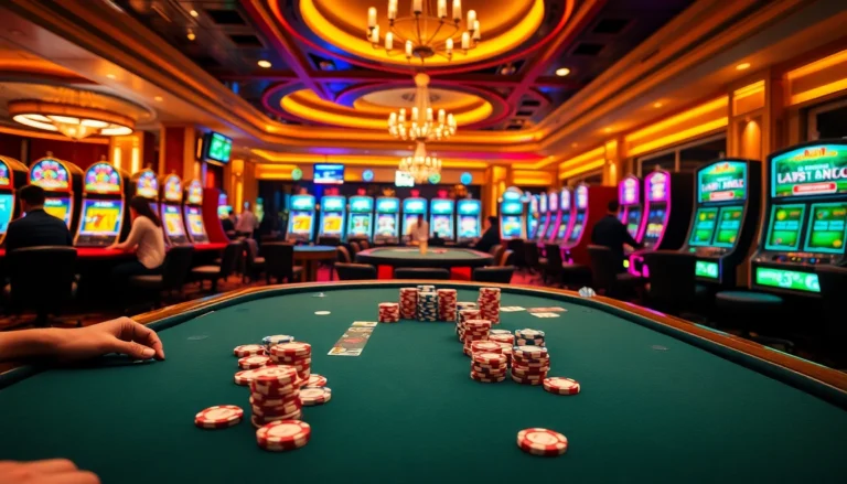 Engage in thrilling poker action at https://kuwinblog.com/ with colorful chips and intense gameplay in a luxurious casino setting.